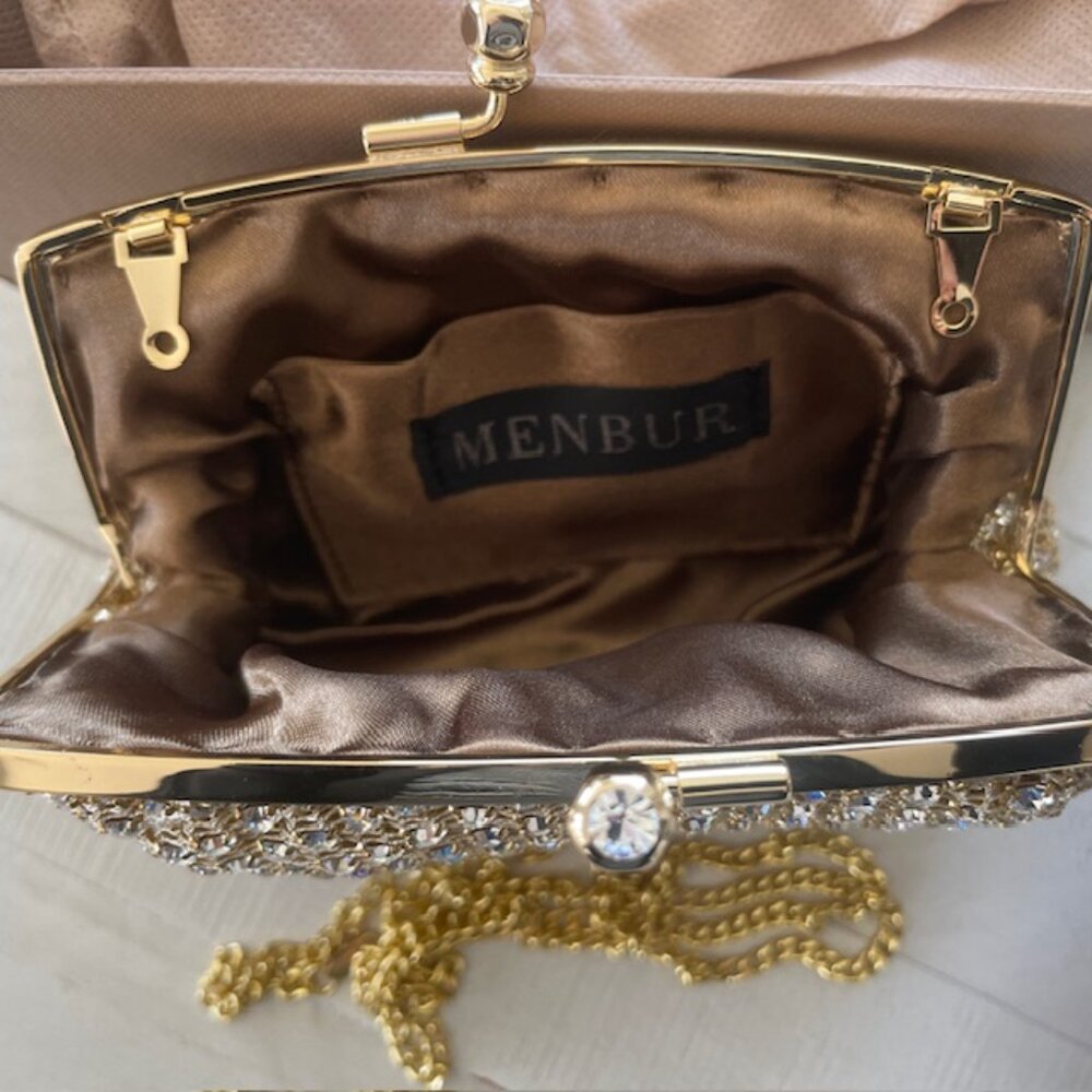 MENBUR GOLD CRYSTAL MESH CLUTCH SMALL SHOULDER BAG #12721-36 NWB - Picture 5 of 15